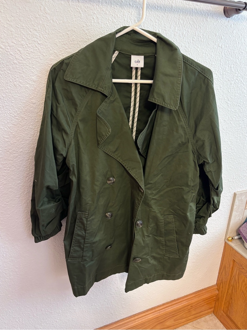 CAbi Olive Green Double-Breasted Trench Coat